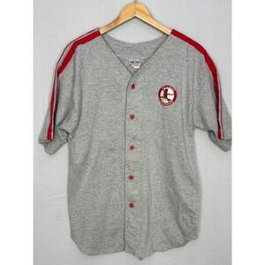 St. Louis Cardinals True Fan Jersey MLB Mens Gray Button Front Large Vintage 90s